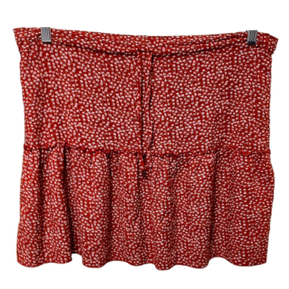 Brandy Melville Flirty Red Floral Drawstring Waist Mini Skirt One Size